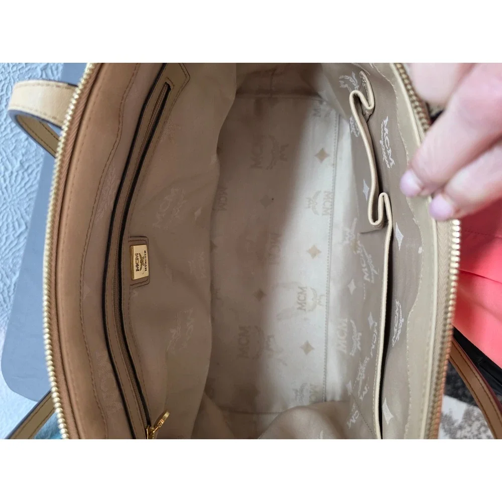 MCM Anya Top Zip Medium Shopper Women Medium Beige Good COA‎ Visetos Tote Bag